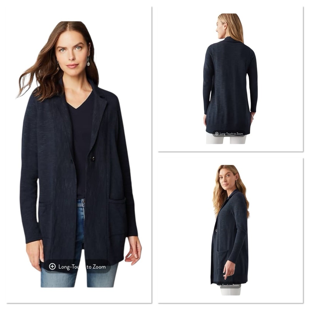 J Jill Textured Sweater Jacket Size XLP Cardigan Navy Pockets Stretch‎ Knit NWT